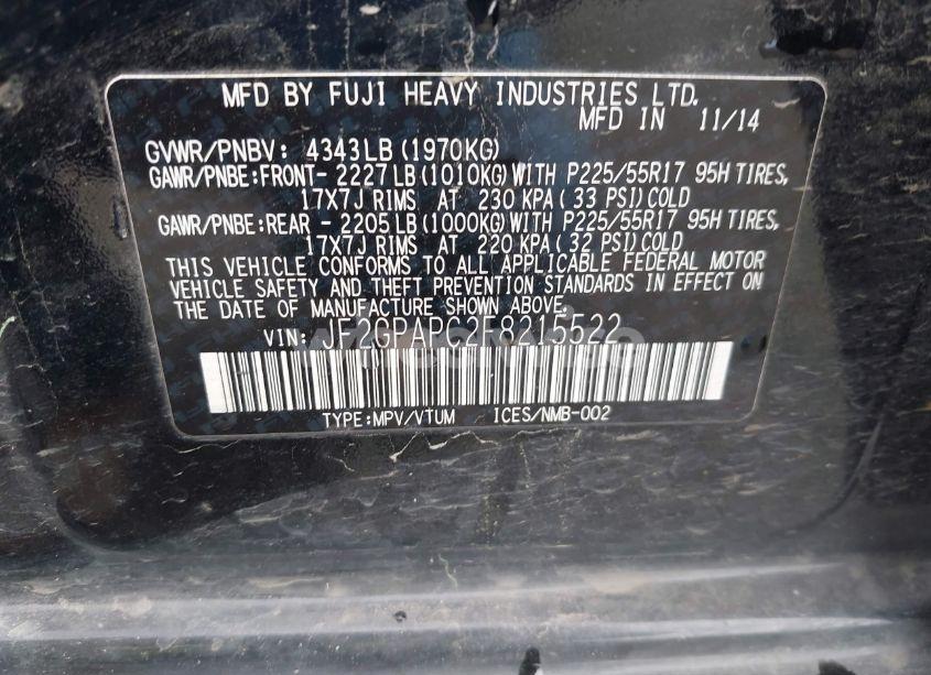 Photo 9 of 2015 Subaru Xv CROSSTREK 2.0I LIMITED (VIN JF2GPAPC2F8215522)