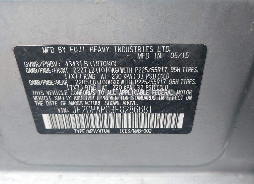 Photo 9 of 2015 Subaru Xv CROSSTREK 2.0I LIMITED (VIN JF2GPAPC3F8286681)