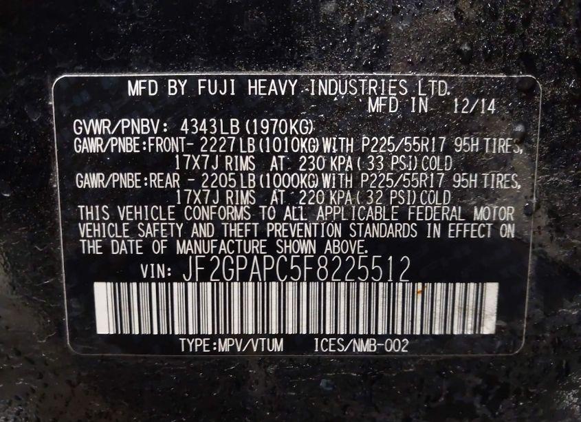 Photo 9 of 2015 Subaru Xv CROSSTREK 2.0I LIMITED (VIN JF2GPAPC5F8225512)