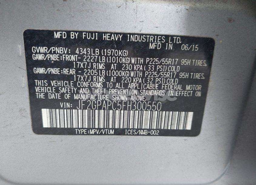 Photo 9 of 2015 Subaru Xv CROSSTREK 2.0I LIMITED (VIN JF2GPAPC5FH300550)