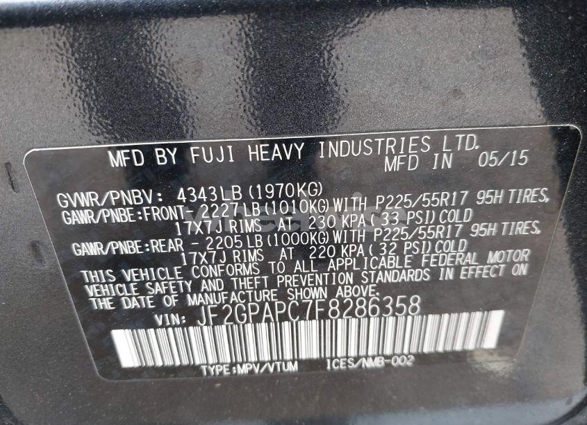 Photo 9 of 2015 Subaru Xv CROSSTREK 2.0I LIMITED (VIN JF2GPAPC7F8286358)