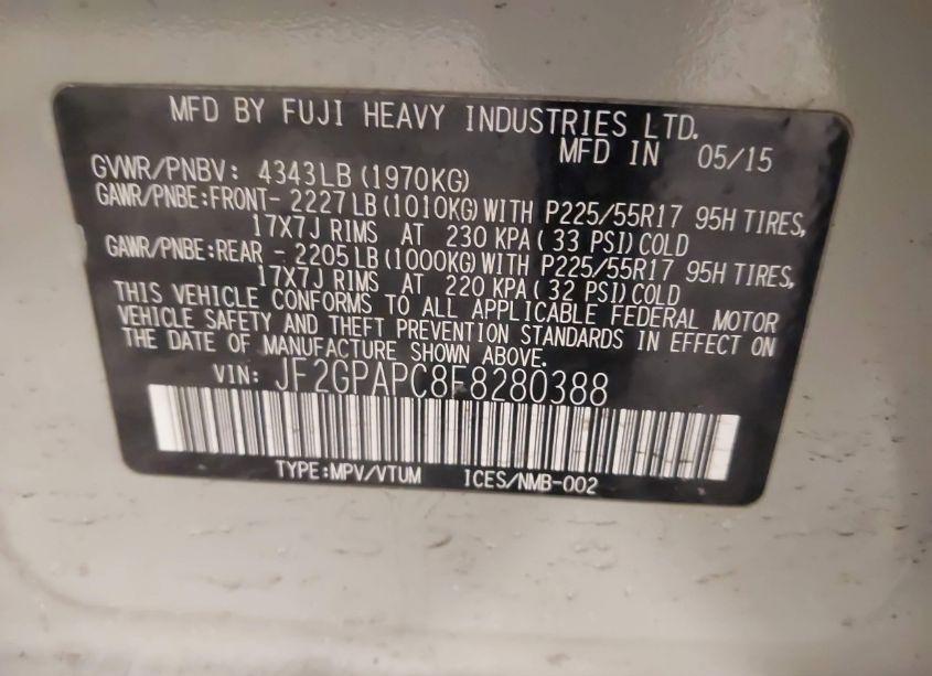 Photo 9 of 2015 Subaru Xv CROSSTREK 2.0I LIMITED (VIN JF2GPAPC8F8280388)