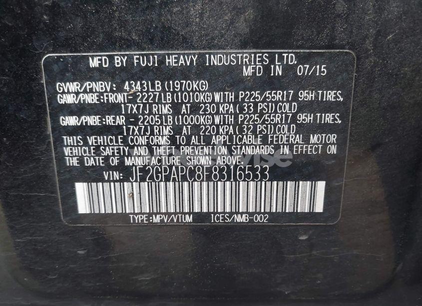 Photo 9 of 2015 Subaru Xv CROSSTREK 2.0I LIMITED (VIN JF2GPAPC8F8316533)