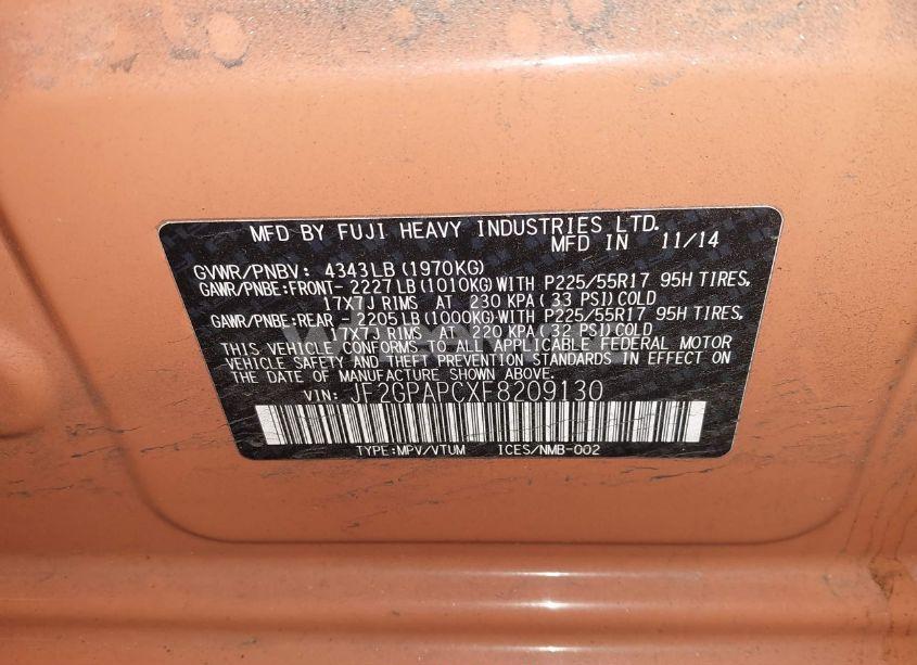 Photo 9 of 2015 Subaru Xv CROSSTREK 2.0I LIMITED (VIN JF2GPAPCXF8209130)