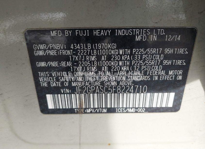 Photo 9 of 2015 Subaru Xv CROSSTREK 2.0I LIMITED (VIN JF2GPASC5F8224710)