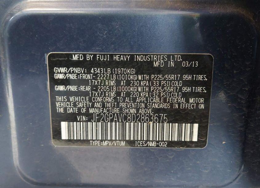 Photo 9 of 2013 Subaru Xv CROSSTREK 2.0I PREMIUM (VIN JF2GPAVC8D2863675)