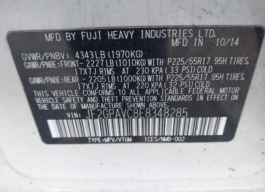 Photo 9 of 2014 Subaru Xv CROSSTREK 2.0I PREMIUM (VIN JF2GPAVC8E8348285)