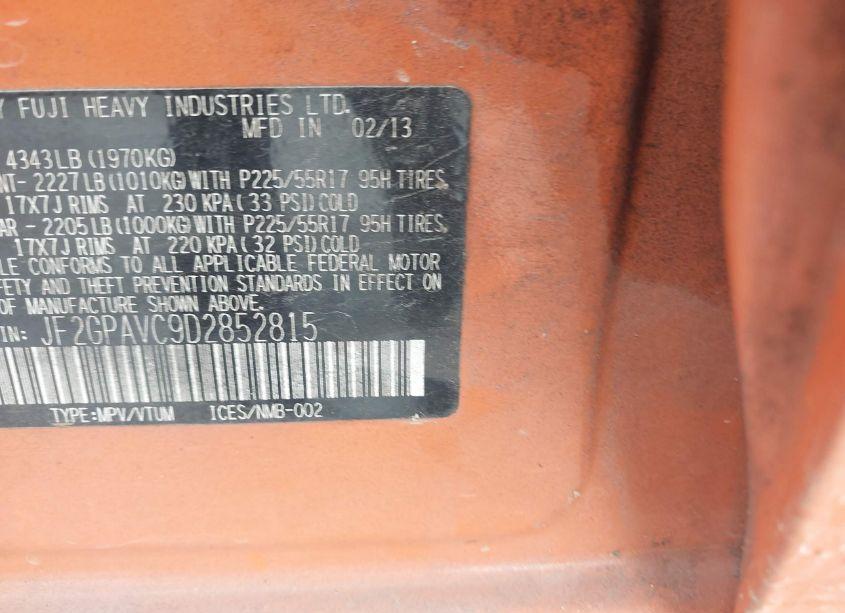 Photo 9 of 2013 Subaru Xv CROSSTREK 2.0I PREMIUM (VIN JF2GPAVC9D2852815)