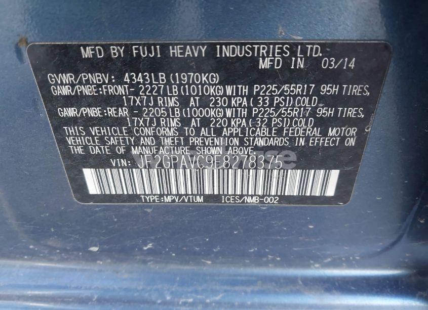 Photo 9 of 2014 Subaru Xv CROSSTREK 2.0I PREMIUM (VIN JF2GPAVC9E8278375)