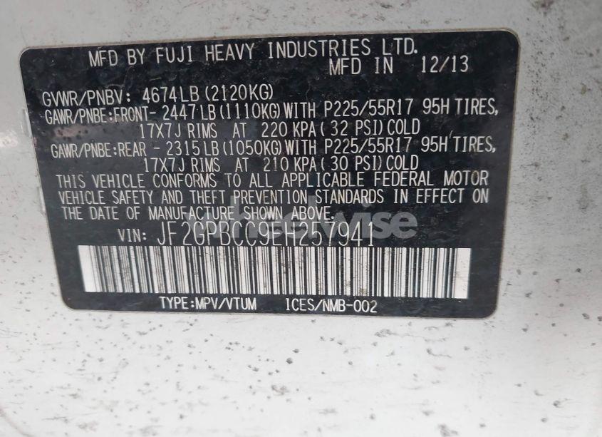 Photo 9 of 2014 Subaru Xv CROSSTREK HYBRID 2.0I (VIN JF2GPBCC9EH257941)