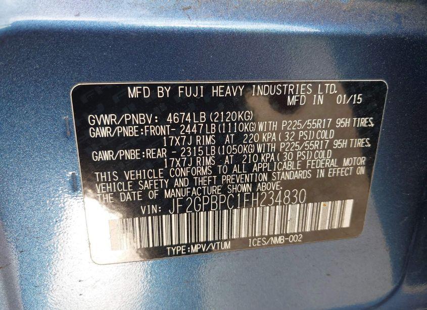 Photo 9 of 2015 Subaru Xv CROSSTREK HYBRID TOURING (VIN JF2GPBPC1FH234830)