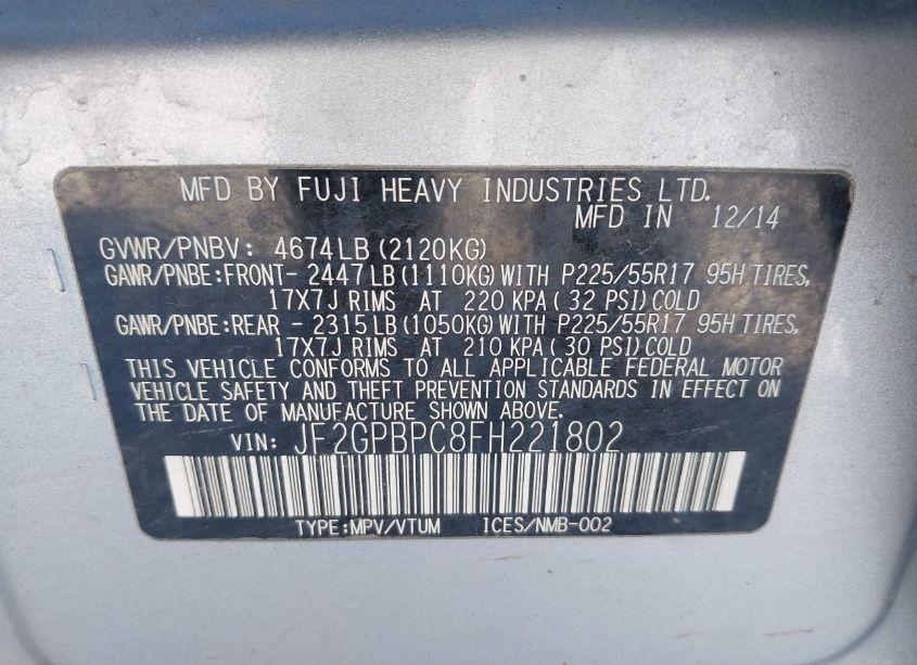 Photo 9 of 2015 Subaru Xv CROSSTREK HYBRID TOURING (VIN JF2GPBPC8FH221802)