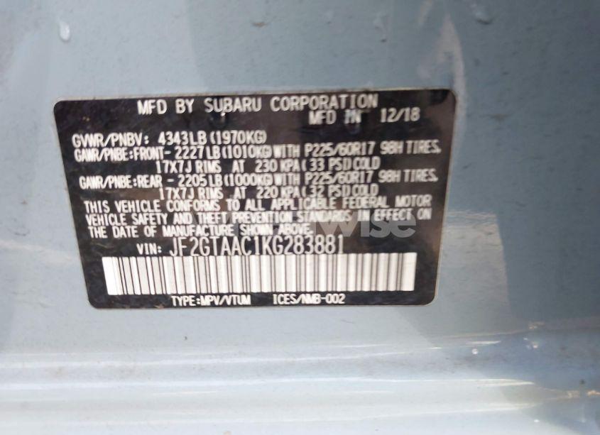 Photo 9 of 2019 Subaru Crosstrek 2.0I (VIN JF2GTAAC1KG283881)