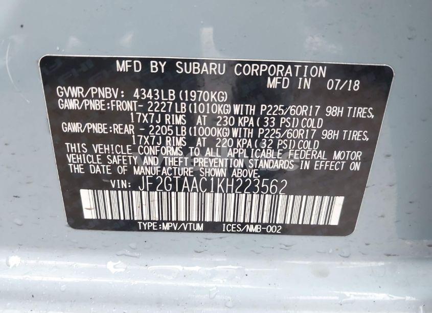 Photo 9 of 2019 Subaru Crosstrek 2.0I (VIN JF2GTAAC1KH223562)