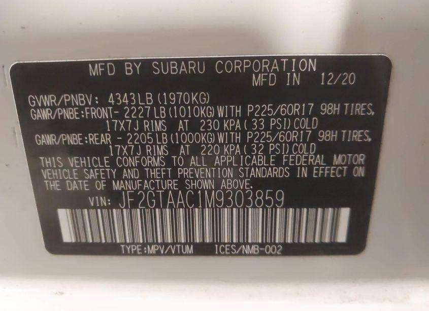 Photo 9 of 2021 Subaru Crosstrek (VIN JF2GTAAC1M9303859)