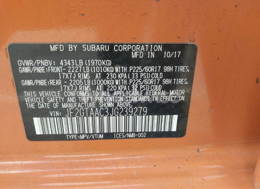 Photo 9 of 2018 Subaru Crosstrek 2.0I (VIN JF2GTAAC3JG239279)