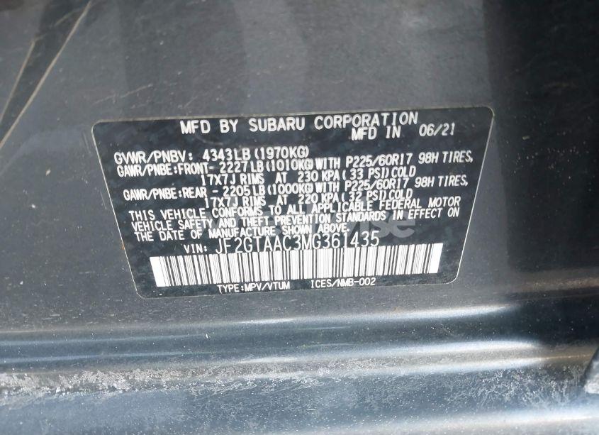 Photo 9 of 2021 Subaru Crosstrek (VIN JF2GTAAC3MG361435)