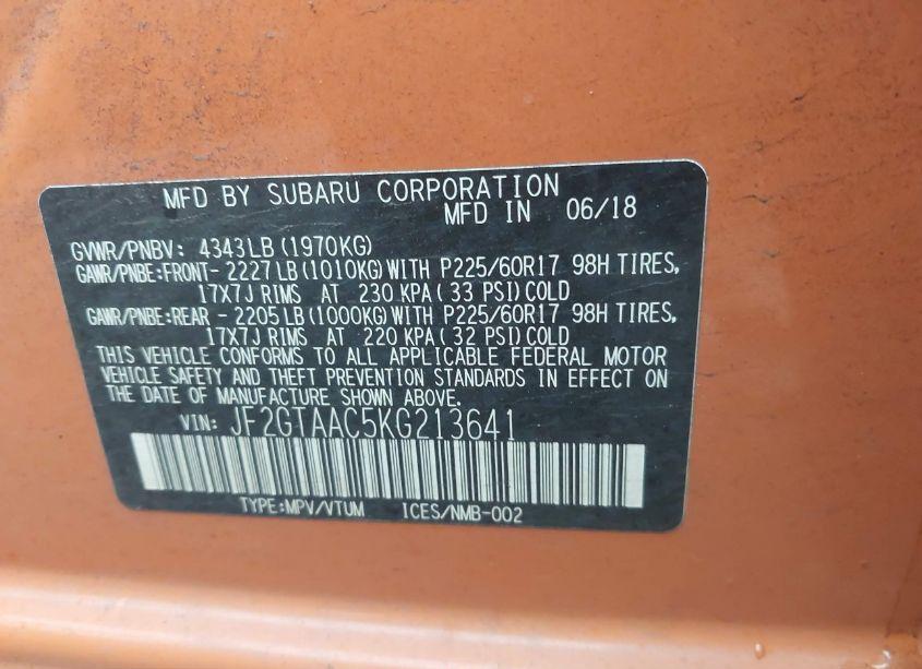 Photo 9 of 2019 Subaru Crosstrek 2.0I (VIN JF2GTAAC5KG213641)