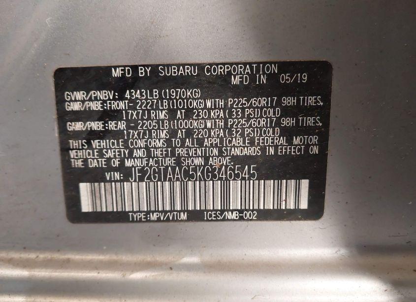 Photo 9 of 2019 Subaru Crosstrek 2.0I (VIN JF2GTAAC5KG346545)