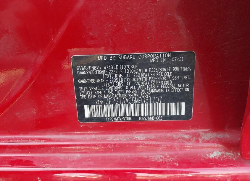 Photo 9 of 2021 Subaru Crosstrek (VIN JF2GTAAC5M9381707)