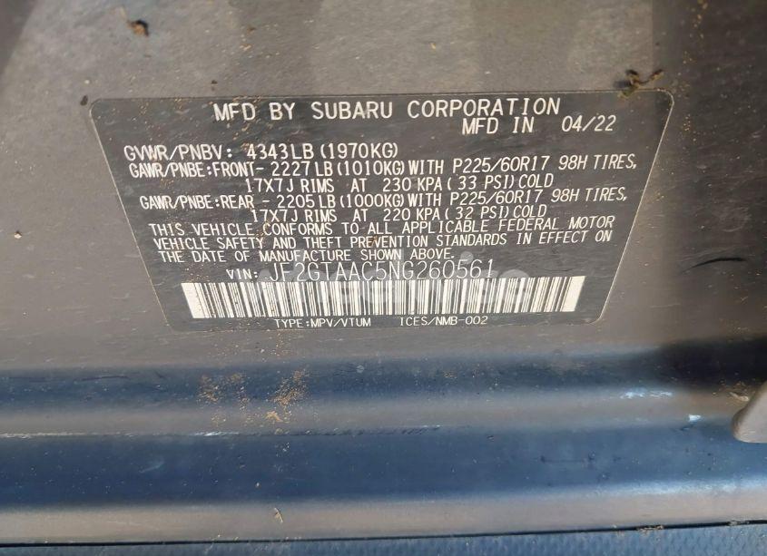 Photo 9 of 2022 Subaru Crosstrek (VIN JF2GTAAC5NG260561)