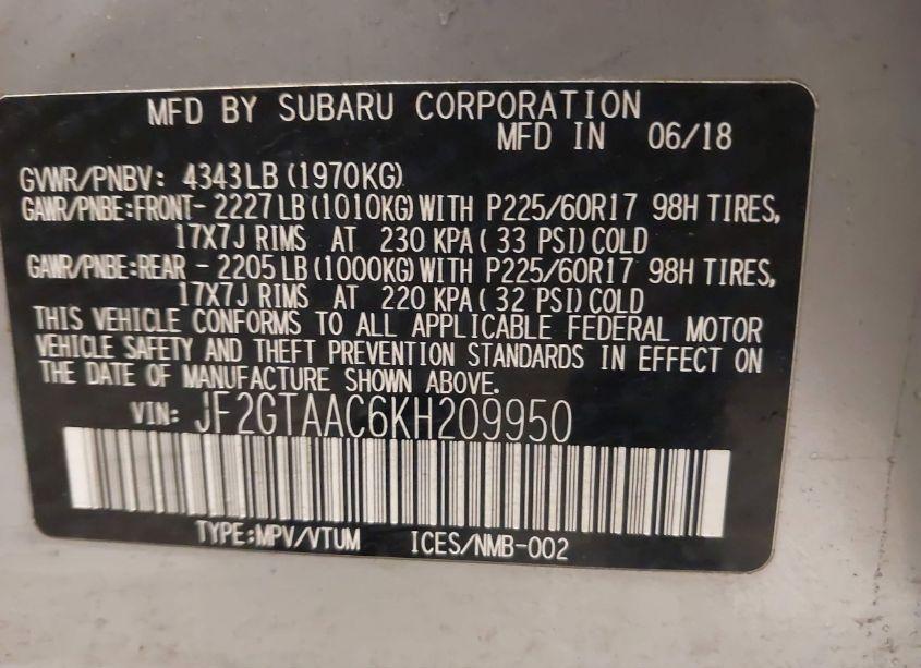 Photo 9 of 2019 Subaru Crosstrek 2.0I (VIN JF2GTAAC6KH209950)