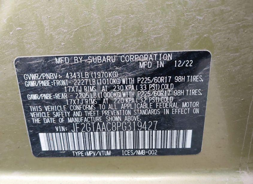 Photo 9 of 2023 Subaru Crosstrek (VIN JF2GTAAC8PG319427)