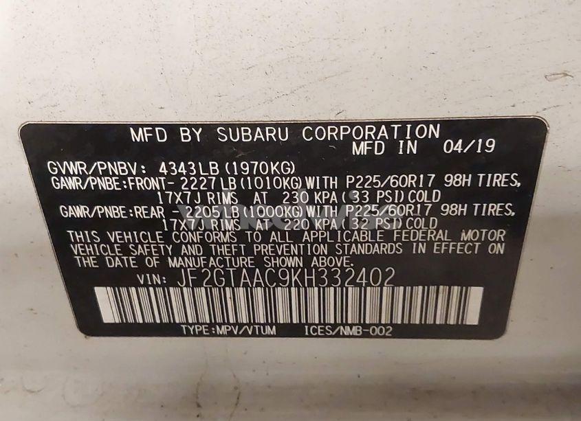 Photo 9 of 2019 Subaru Crosstrek 2.0I (VIN JF2GTAAC9KH332402)