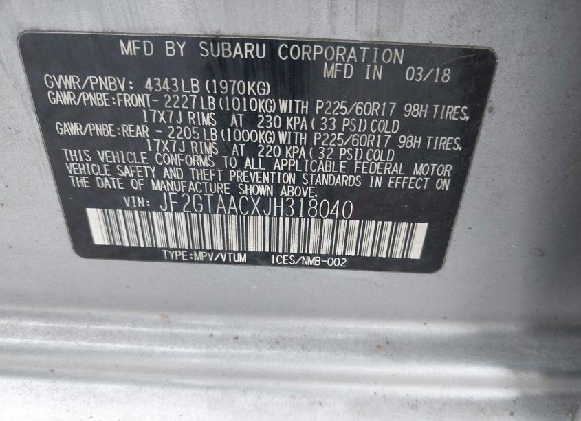 Photo 9 of 2018 Subaru Crosstrek 2.0I (VIN JF2GTAACXJH318040)