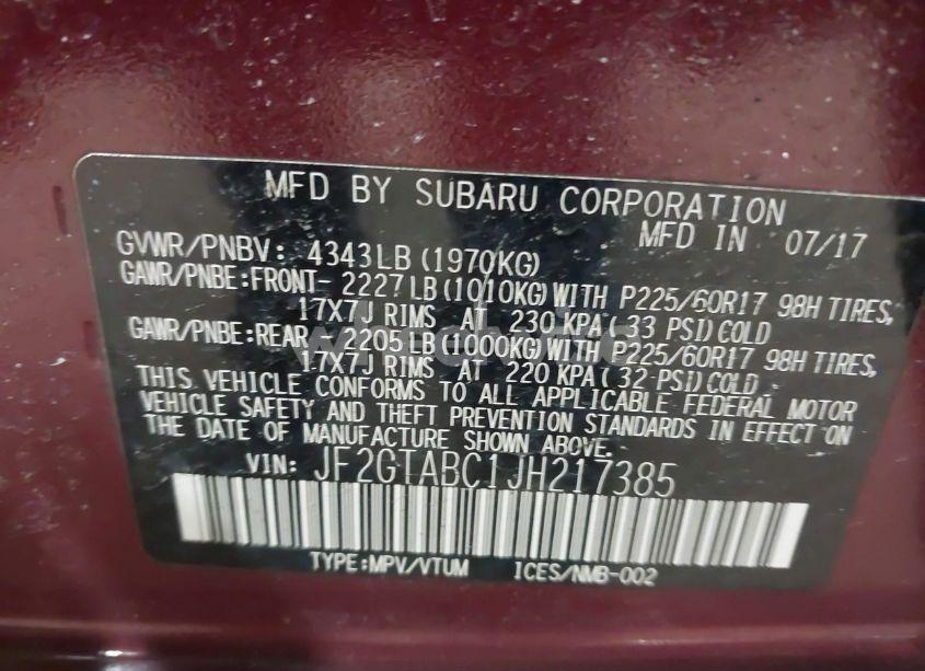 Photo 9 of 2018 Subaru Crosstrek 2.0I PREMIUM (VIN JF2GTABC1JH217385)