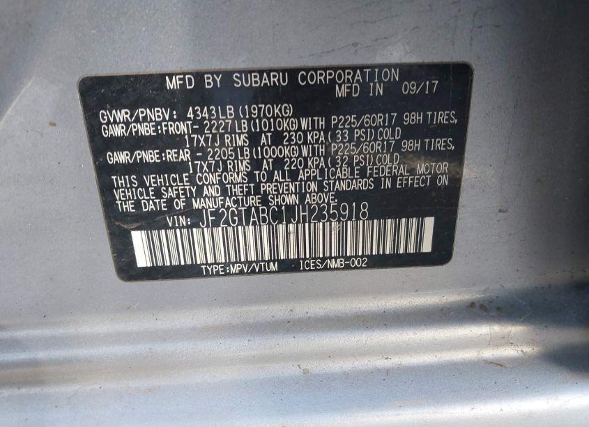 Photo 9 of 2018 Subaru Crosstrek 2.0I PREMIUM (VIN JF2GTABC1JH235918)