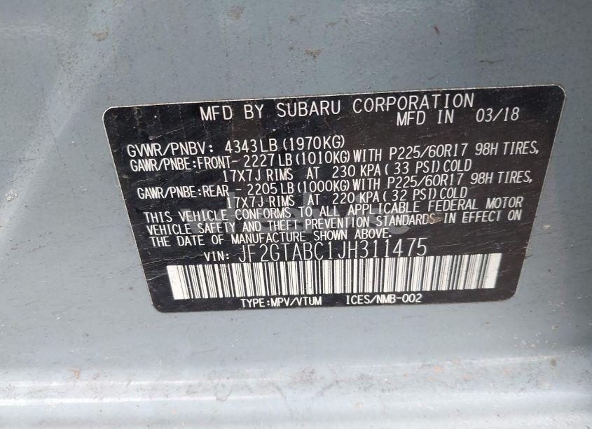 Photo 9 of 2018 Subaru Crosstrek 2.0I PREMIUM (VIN JF2GTABC1JH311475)