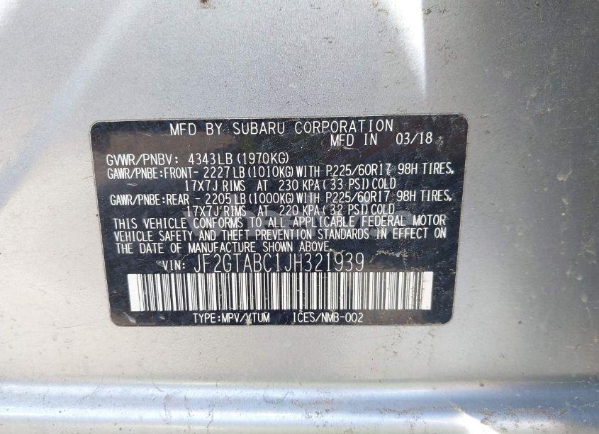 Photo 9 of 2018 Subaru Crosstrek 2.0I PREMIUM (VIN JF2GTABC1JH321939)