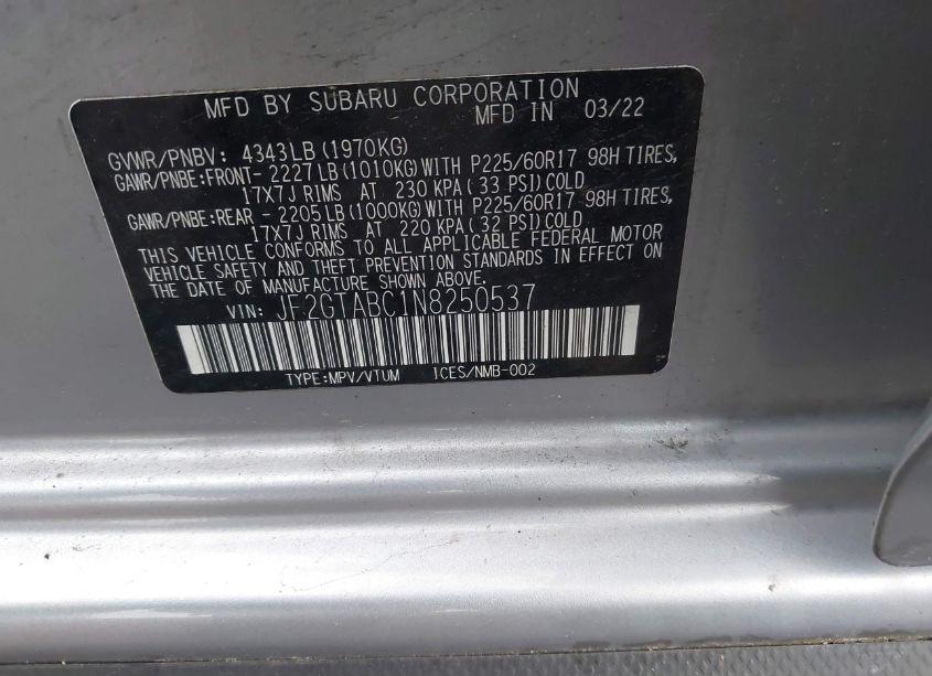 Photo 9 of 2022 Subaru Crosstrek (VIN JF2GTABC1N8250537)