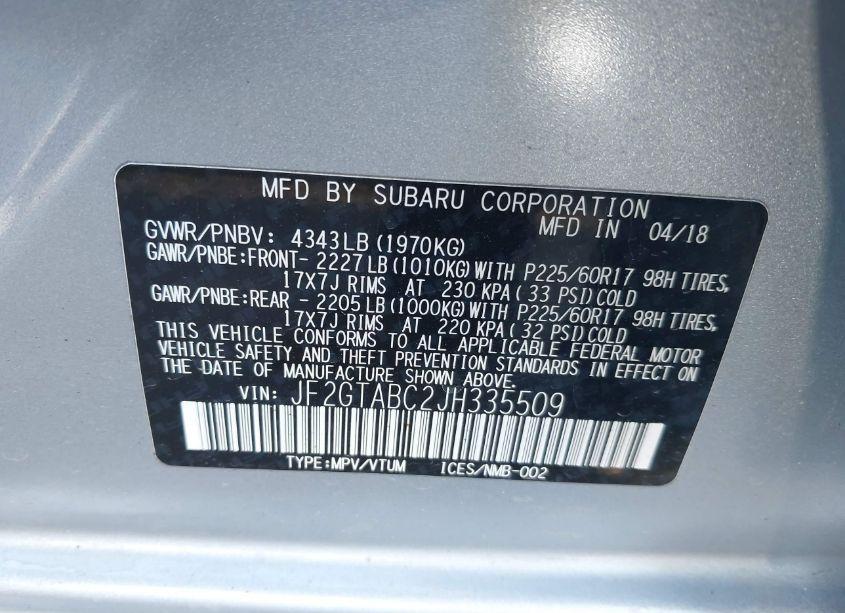 Photo 9 of 2018 Subaru Crosstrek 2.0I PREMIUM (VIN JF2GTABC2JH335509)