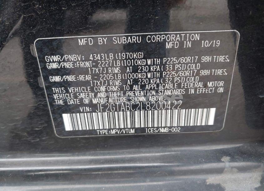 Photo 9 of 2020 Subaru Crosstrek (VIN JF2GTABC2L8200422)