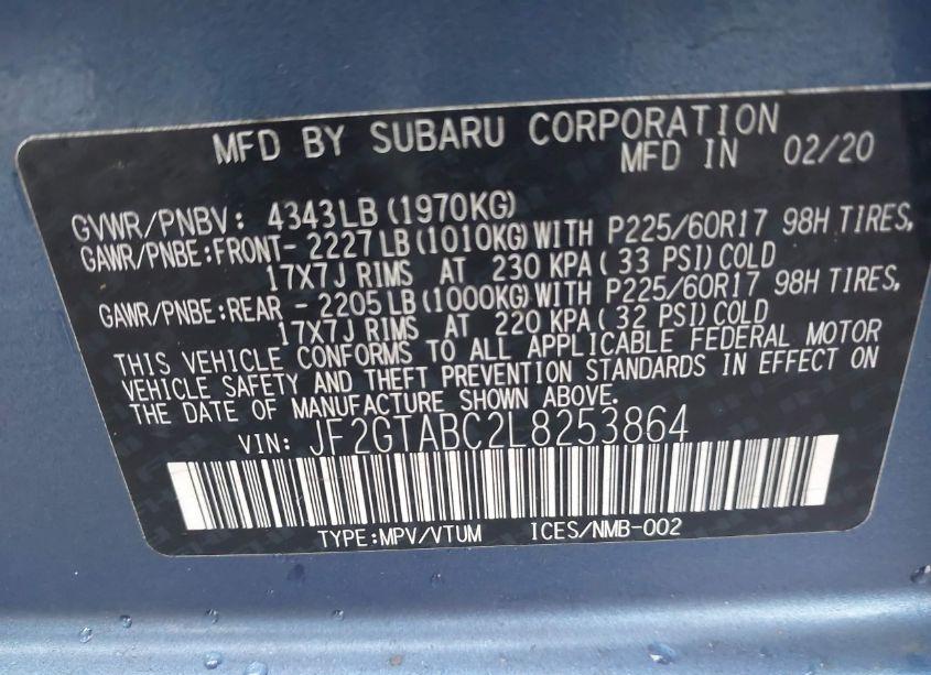 Photo 9 of 2020 Subaru Crosstrek (VIN JF2GTABC2L8253864)