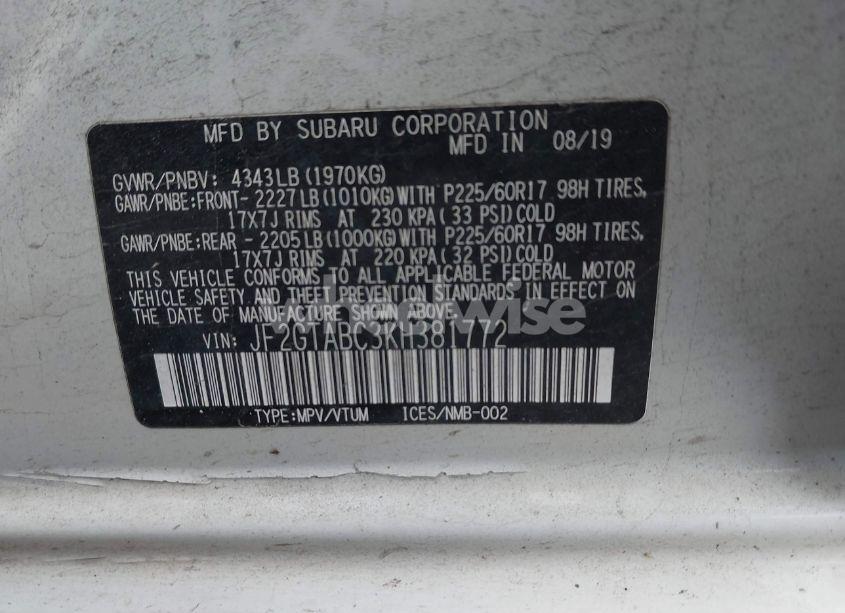 Photo 9 of 2019 Subaru Crosstrek 2.0I (VIN JF2GTABC3KH381772)