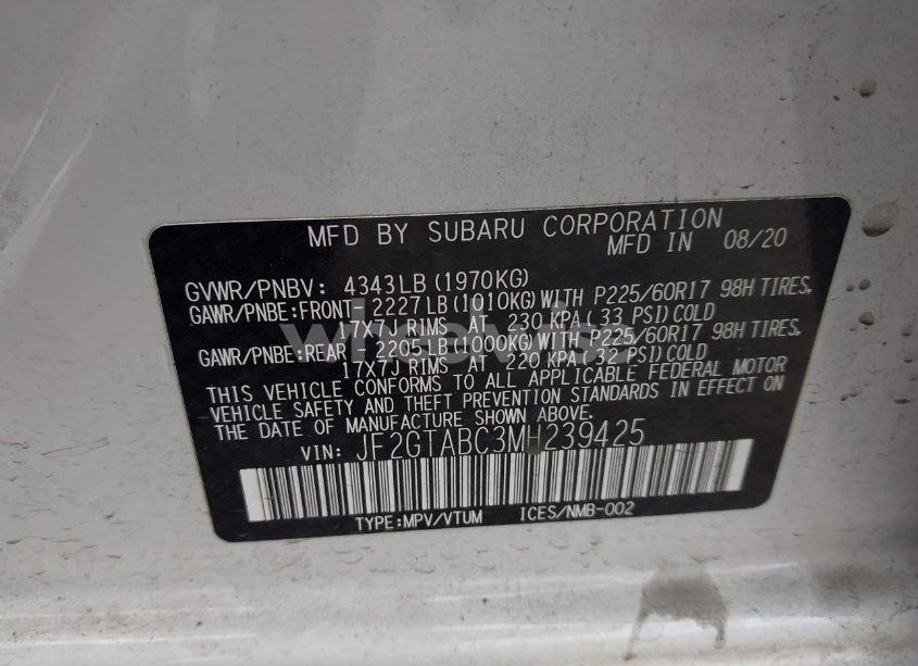 Photo 9 of 2021 Subaru Crosstrek (VIN JF2GTABC3MH239425)