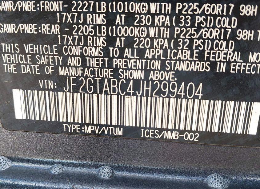 Photo 9 of 2018 Subaru Crosstrek 2.0I PREMIUM (VIN JF2GTABC4JH299404)