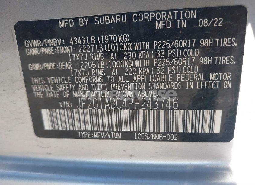 Photo 9 of 2023 Subaru Crosstrek (VIN JF2GTABC4PH243746)