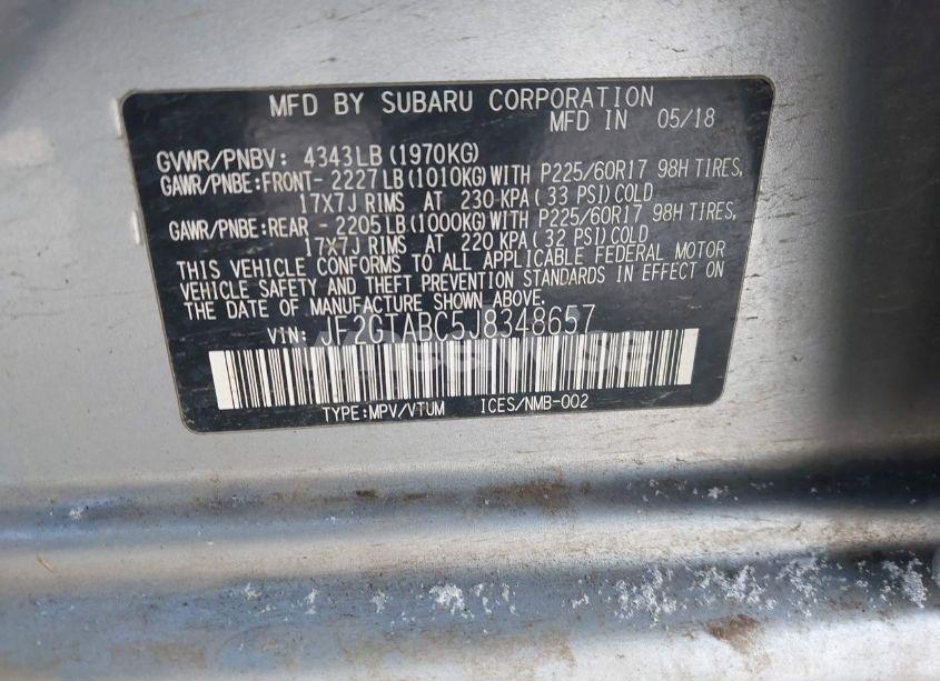 Photo 9 of 2018 Subaru Crosstrek 2.0I PREMIUM (VIN JF2GTABC5J8348657)