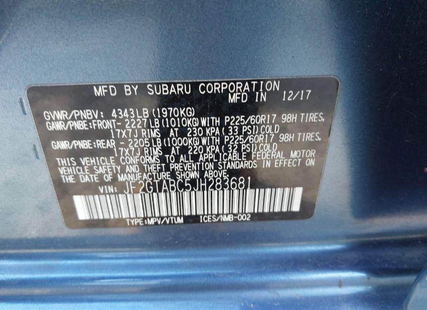 Photo 9 of 2018 Subaru Crosstrek 2.0I PREMIUM (VIN JF2GTABC5JH283681)