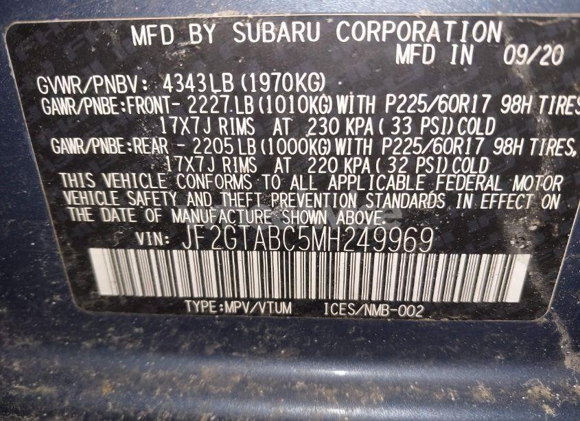 Photo 9 of 2021 Subaru Crosstrek (VIN JF2GTABC5MH249969)
