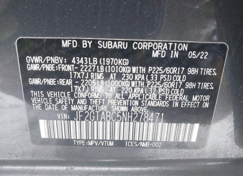 Photo 9 of 2022 Subaru Crosstrek (VIN JF2GTABC5NH278471)