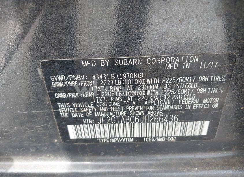 Photo 9 of 2018 Subaru Crosstrek 2.0I PREMIUM (VIN JF2GTABC6JH266436)