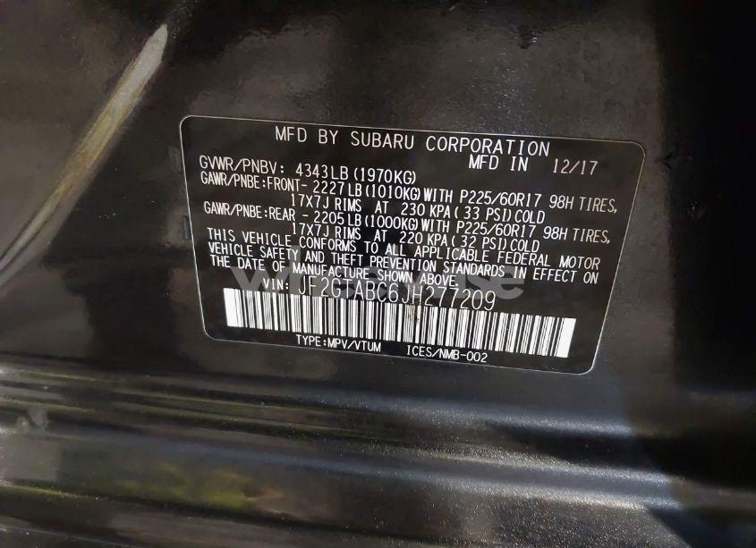 Photo 9 of 2018 Subaru Crosstrek 2.0I PREMIUM (VIN JF2GTABC6JH277209)