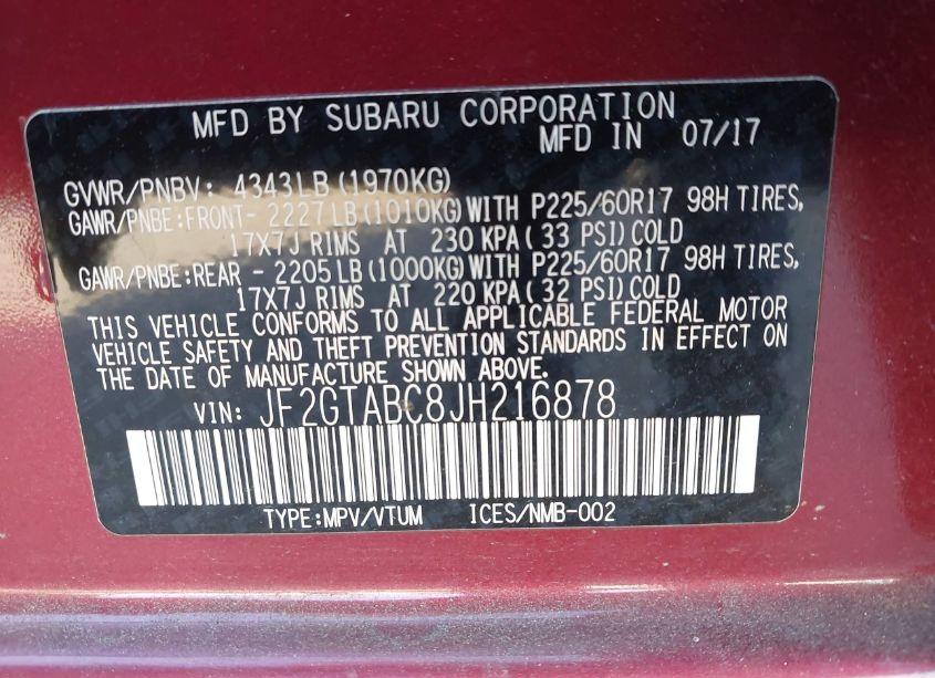 Photo 9 of 2018 Subaru Crosstrek 2.0I PREMIUM (VIN JF2GTABC8JH216878)