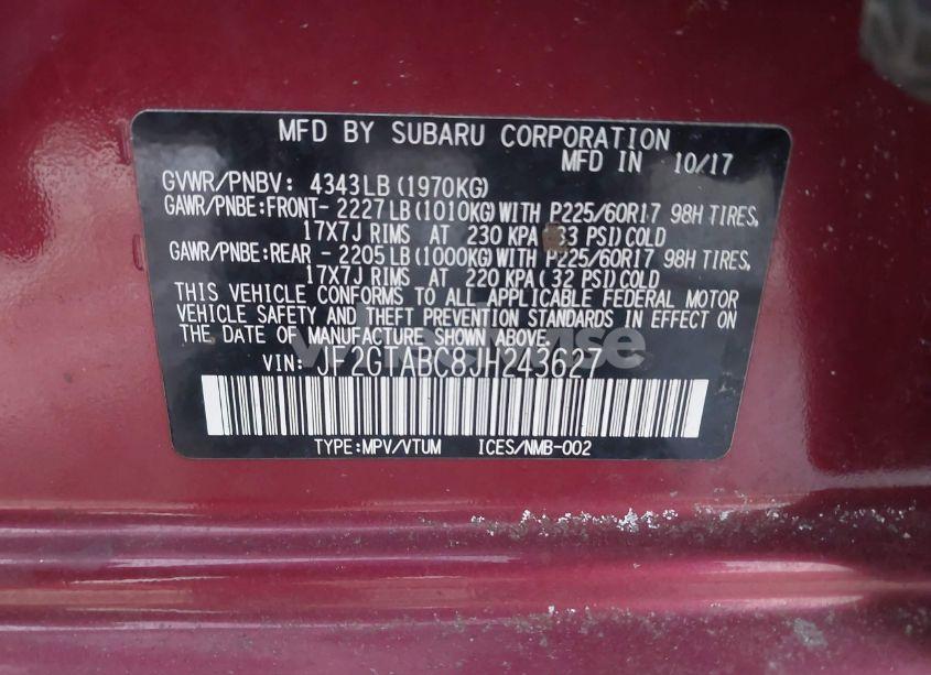 Photo 9 of 2018 Subaru Crosstrek 2.0I PREMIUM (VIN JF2GTABC8JH243627)