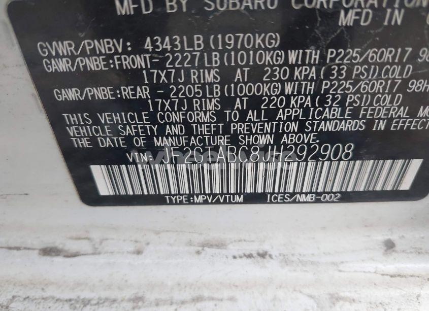 Photo 9 of 2018 Subaru Crosstrek 2.0I PREMIUM (VIN JF2GTABC8JH292908)